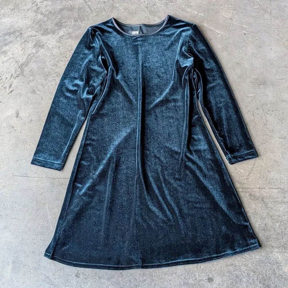 Vintage Whimsigoth Dark Green Long Sleeve Velvet Mini Dress size 8 petite
